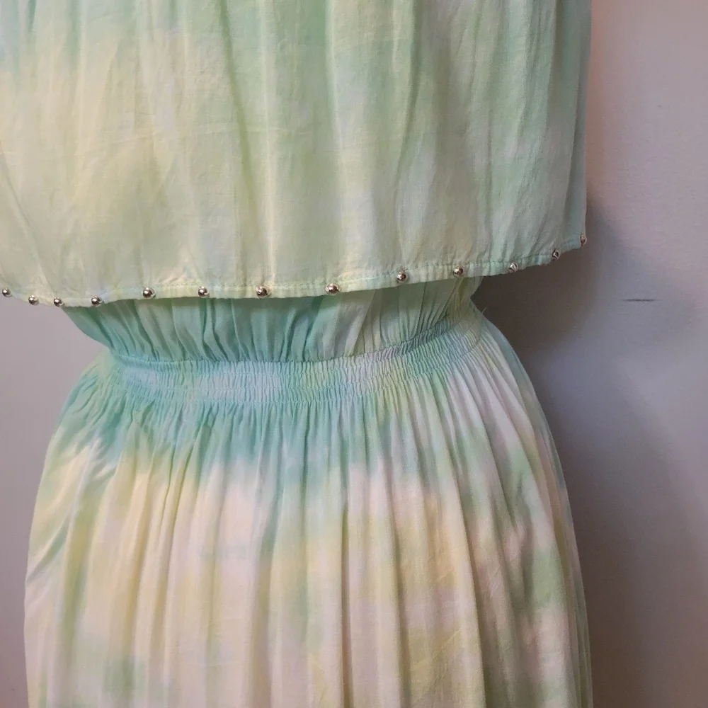 Tiare Hawaii Aqua & Green Tie Dye Strapless High-Low Ruffle Dress OS - Picture 6 of 9
